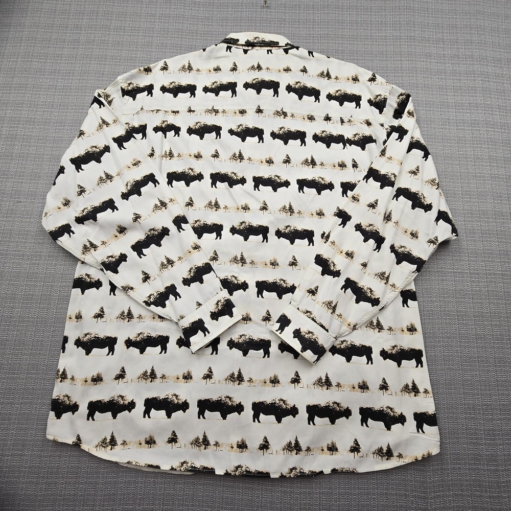 Barn Fly Shirt Mens Large White Bison Print Long Sleeve Button Up Western USA - Picture 8 of 10